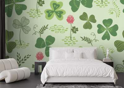 Clover and trefoil flowers seamless vector pattern Wall mural