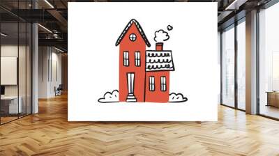 Hand drawn flat vector illustration of house in childish style, isolated elements. Concept for textile patter, nursery design, map design, childish Wall mural