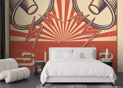 sale megaphone poster. discount sale banner on a classic grange retro background. Wall mural