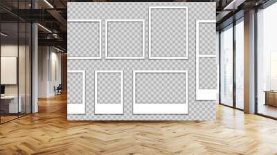 Vector empty photo frames with shadow isolated on transparent background. Template mockup photo design. Wall mural