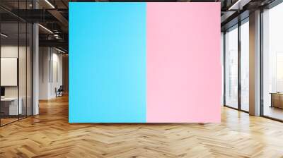 Pink and blue background. Paper material. Copy space. Wall mural