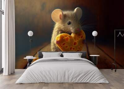 mouse holding cheese, day of cheese concept. Generative Ai Wall mural