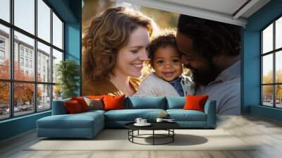 Multiracial family is sharing a tender moment together outdoors Wall mural