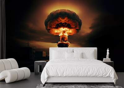 Nuclear bomb explosion in the city.  Generative Ai Wall mural