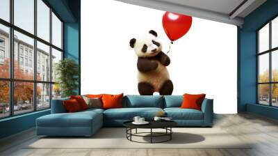 panda with balloon heart isolated on transparent background, card for Valentine's Day. Generative Ai Wall mural