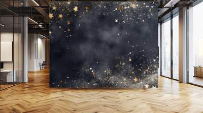 Abstract festive dark background with gold stars and glitter. New year, birthday, holidays celebration. Wall mural