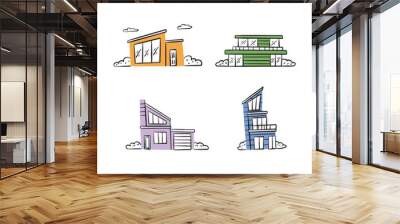 Set of different cute modern houses. Hand drawn flat vector illustration, isolated elements. Concept for textile patter, nursery design, map design, childish Wall mural