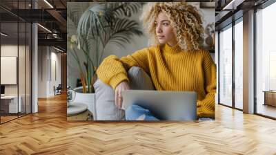 The woman in yellow sweater Wall mural