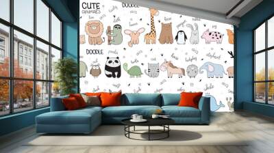 Vector cartoon big set of cute doodle animals Wall mural