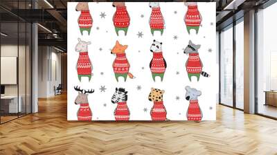 Vector collection of cute winter animals in cozy sweater Wall mural