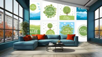 vector illustration with the words, wooden signboard and green leaves Wall mural