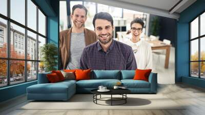 Portrait, collaboration and management with a business man and his team standing in the office together. Leadership, manager and teamwork with a group of businesspeople looking confident about work Wall mural