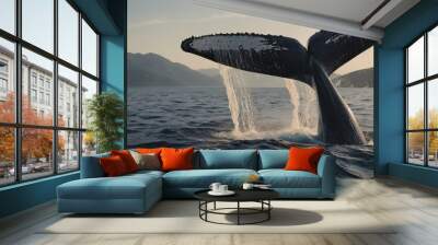 whale's tail in the ocean Wall mural