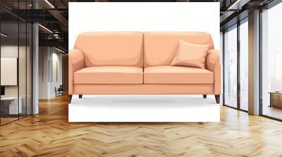 Beige sofa with cushions on a white background, illustration ideal for interior design projects or furniture catalogs. Wall mural