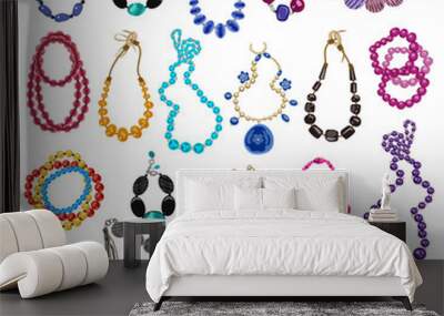 collection of women's necklaces isolated on white background Wall mural