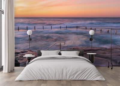 Colorful sunrise view of Maroubra rock pool, Sydney, Australia. Wall mural