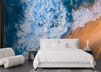 Empty beach coastline with white wash of the wave. Wall mural