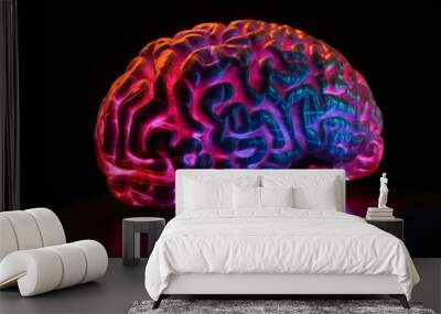 Glowing 3D brain model generative AI Wall mural