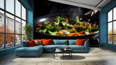 Stir fry vegetable on the pan generative AI Wall mural