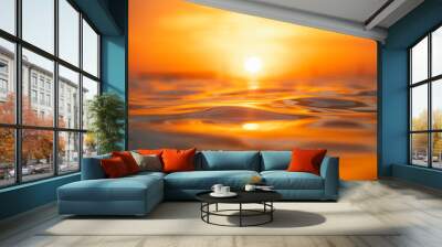 Water surface with golden sunlight reflection. Wall mural