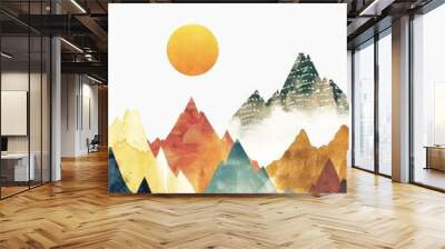 Whimsical Watercolor Mountainscape for Kids' Design Generative AI Wall mural