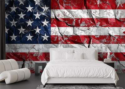 A creative and distressed artistic interpretation of the American flag Wall mural