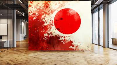 A striking abstract representation of the Japanese flag, featuring a bold red sun centered on a textured white background Wall mural