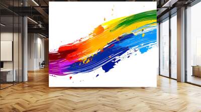 Abstract splash acrylic rainbow colorfull brush stroke oil paint smear line on white background. generative ai Wall mural