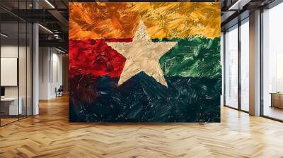 An artistic rendition of the Ghanaian flag, showcasing its vibrant red, yellow, and green colors with a prominent textured star at the center Wall mural