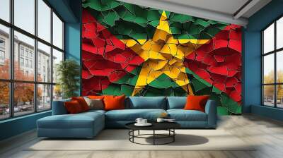 An artistic rendition of the Ghanaian flag, showcasing its vibrant red, yellow, and green colors with a prominent textured star at the center Wall mural