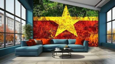 An artistic rendition of the Ghanaian flag, showcasing its vibrant red, yellow, and green colors with a prominent textured star at the center Wall mural