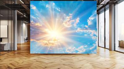 Blue Sky at sunset summer bright sun background.  Wall mural