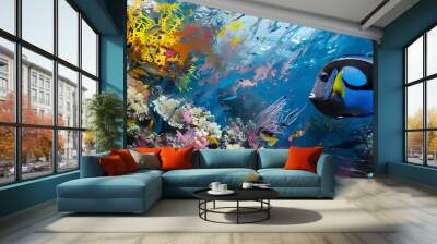 Blue Tang Tropical Fish  Coral Reef, underwater wallpaper background Wall mural