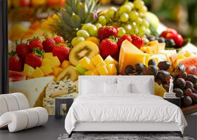 Cheese platter with assorted fruits Wall mural