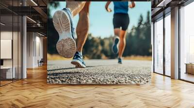 Close-up of a runner's shoe as they run on a road Wall mural