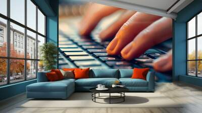 Close-up of hands typing on a keyboard Wall mural