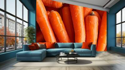 Close up orange Fresh vegetable juicy carrots background Wall mural