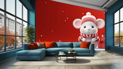 Cute and funny Pig with santa claus costume. Christmas animal background with copy space. Generative AI Wall mural