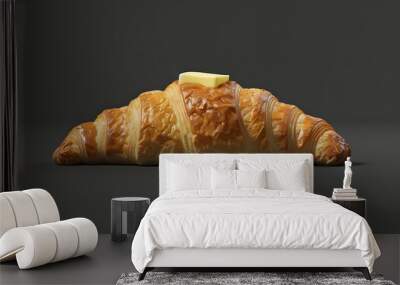 Freshly baked croissant with butter and jam Wall mural