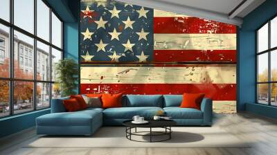 Memorial Day with American flag for 4th of July or Labour Day background illustration with copy space for text. Wall mural