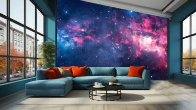 Outer space sky with Stars. Galaxy universe black background of shiny starfield texture. Wall mural