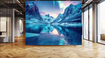 A beautiful landscape with a lake and mountains in the background Wall mural