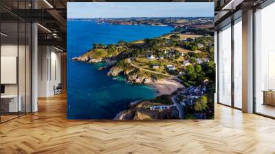 Aerial view of the coast east of Le Palais on Belle-Île-en-Mer, the largest island of Brittany in Morbihan, France - Ramonette beach surrounded by cliffs in the Atlantic Ocean Wall mural