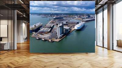 Ro-Ro ships unloading new cars in the Port of Southampton on the Channel coast in southern England, United Kingdom - Large polder used for international trade and shipping Wall mural