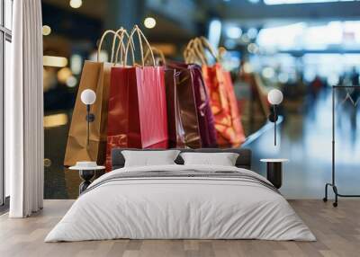 several shopping bags on a counter Wall mural