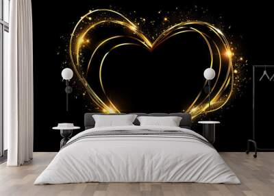 Shining Heart Golden Shape Frame on black Background. generative ai	 Wall mural