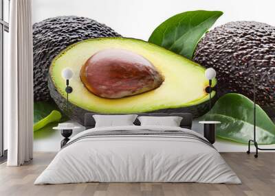 Simple green avocado isolated on white background Wall mural