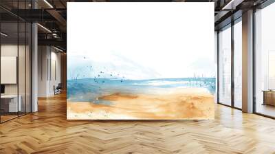 Watercolor abstract sand beach with blue sea paint background. Wall mural