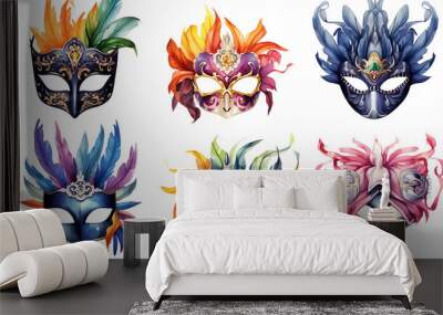 watercolor set of carnival mask elements collection clipart . generative ai Wall mural