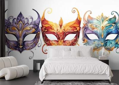 watercolor set of carnival mask elements collection clipart . generative ai Wall mural